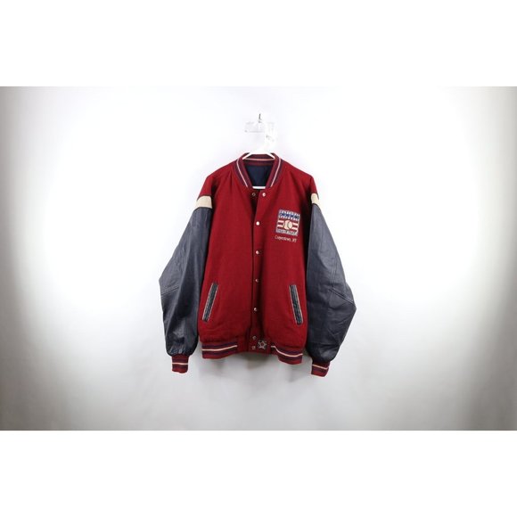 Vtg 90s Mens Large Reversible Wool Leather Baseball Hall of Fame Varsity Jacket